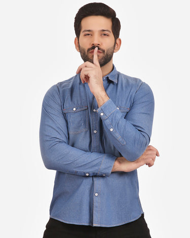 Men's Denim Blue Casual Shirt - FMTS20-31300