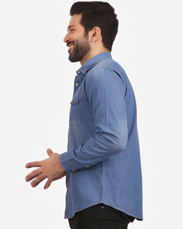 Men's Denim Blue Casual Shirt - FMTS20-31300