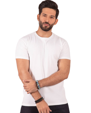 Men's White Crew Neck Basic Tee - FMTBS20-002