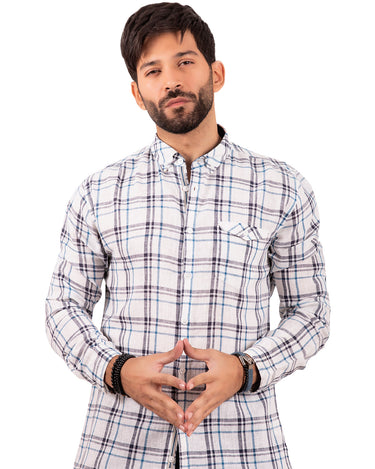 Men's White & Bl Casual Shirt - FMTS20-31347