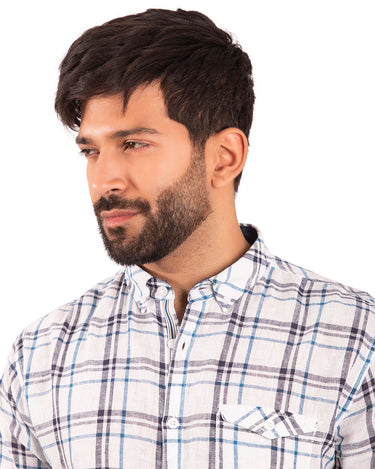 Men's White & Bl Casual Shirt - FMTS20-31347