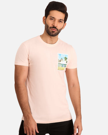 Men's Light Pink Crew Neck Classic Tee - FMTCT20-026