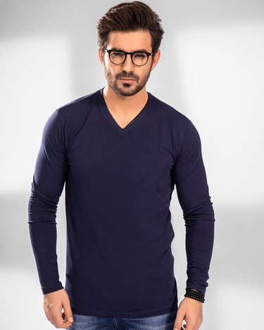 Men's Navy V-Neck Basic Tee - FMTBF20-007