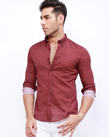 Men's Maroon Casual Shirt - FMTS21-31444