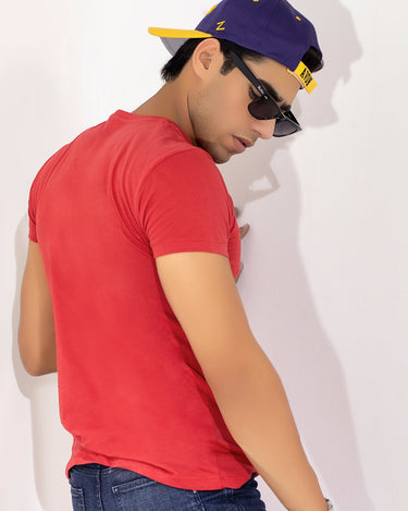 Men's Red Crew Neck Graphic Tee - FMTGT20-015