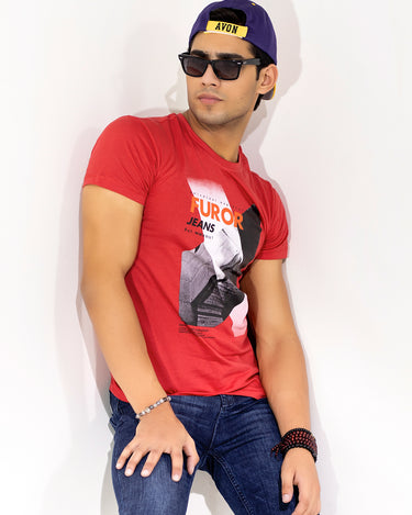 Men's Red Crew Neck Graphic Tee - FMTGT20-015