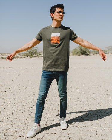 Men's Green Crew Neck Graphic Tee - FMTGT22-001