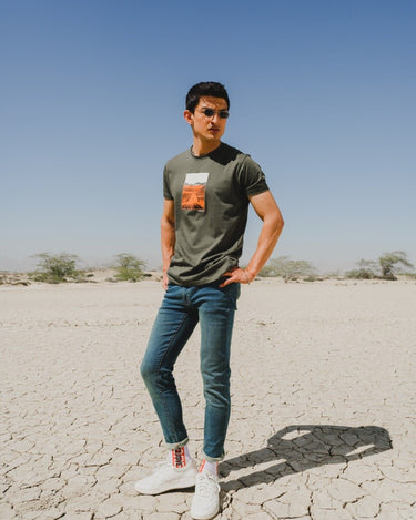 Men's Green Crew Neck Graphic Tee - FMTGT22-001