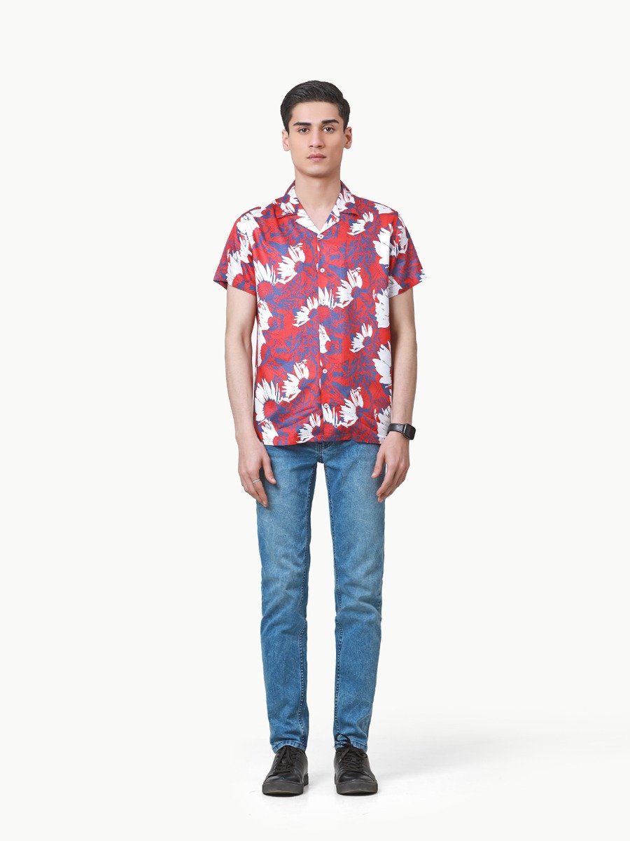 Men's Red & White Casual Shirt - FMTS22-31677