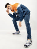 Men's Blue Orange Denim Jacket - FMTJD21-012