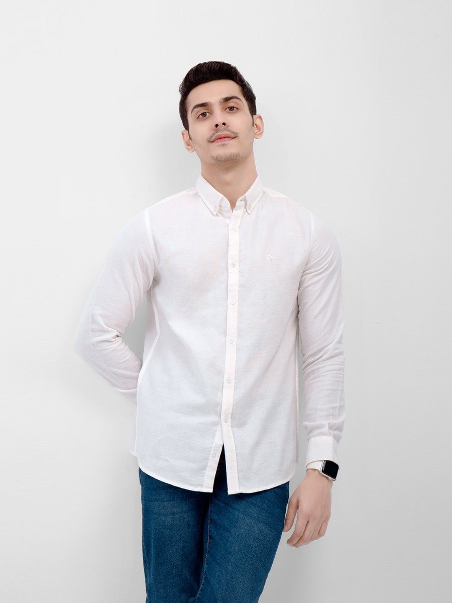 Men's White Casual Shirt - FMTS22-31539