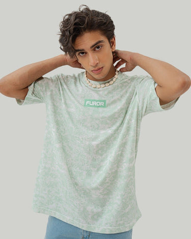 Men's White Green Printed Tee - FMTPL22-001