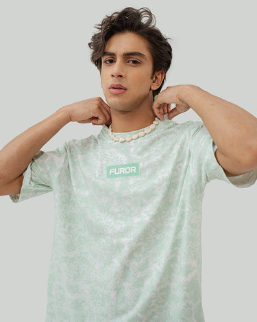 Men's White Green Printed Tee - FMTPL22-001