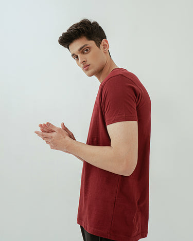 Men's Maroon Crew Neck Basic Tee - FMTBS22-004